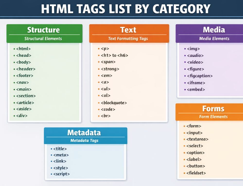 HTML Tags List by Category: Beginner Reference